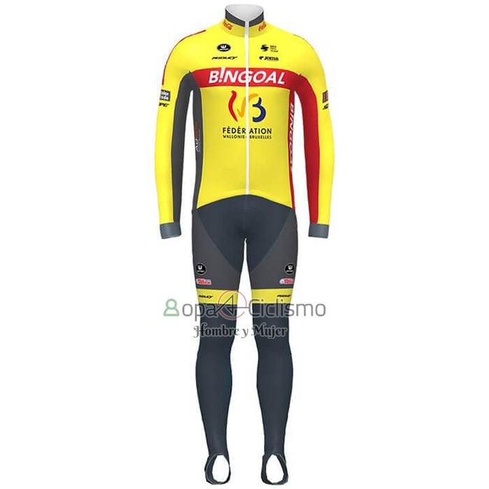 Wallonie Bruxelles Ropa Ciclismo Culotte Largo 2020 Hombre Mangas Largas AMarillo Rojo